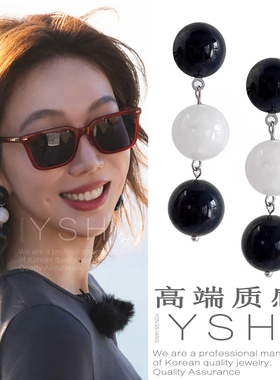 中餐厅姜妍同款耳环 黑白珠耳钉气质高级感度假风耳饰女小众独特