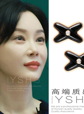 陈数同款耳环 黑玛瑙字母X耳钉轻奢高级感耳饰女气质小众设计百搭