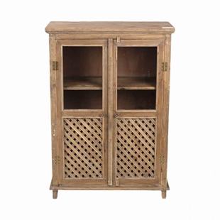 旧木网格玻璃柜中古家居收纳柜餐边柜陈列花房花园杂货咖啡厅侘寂