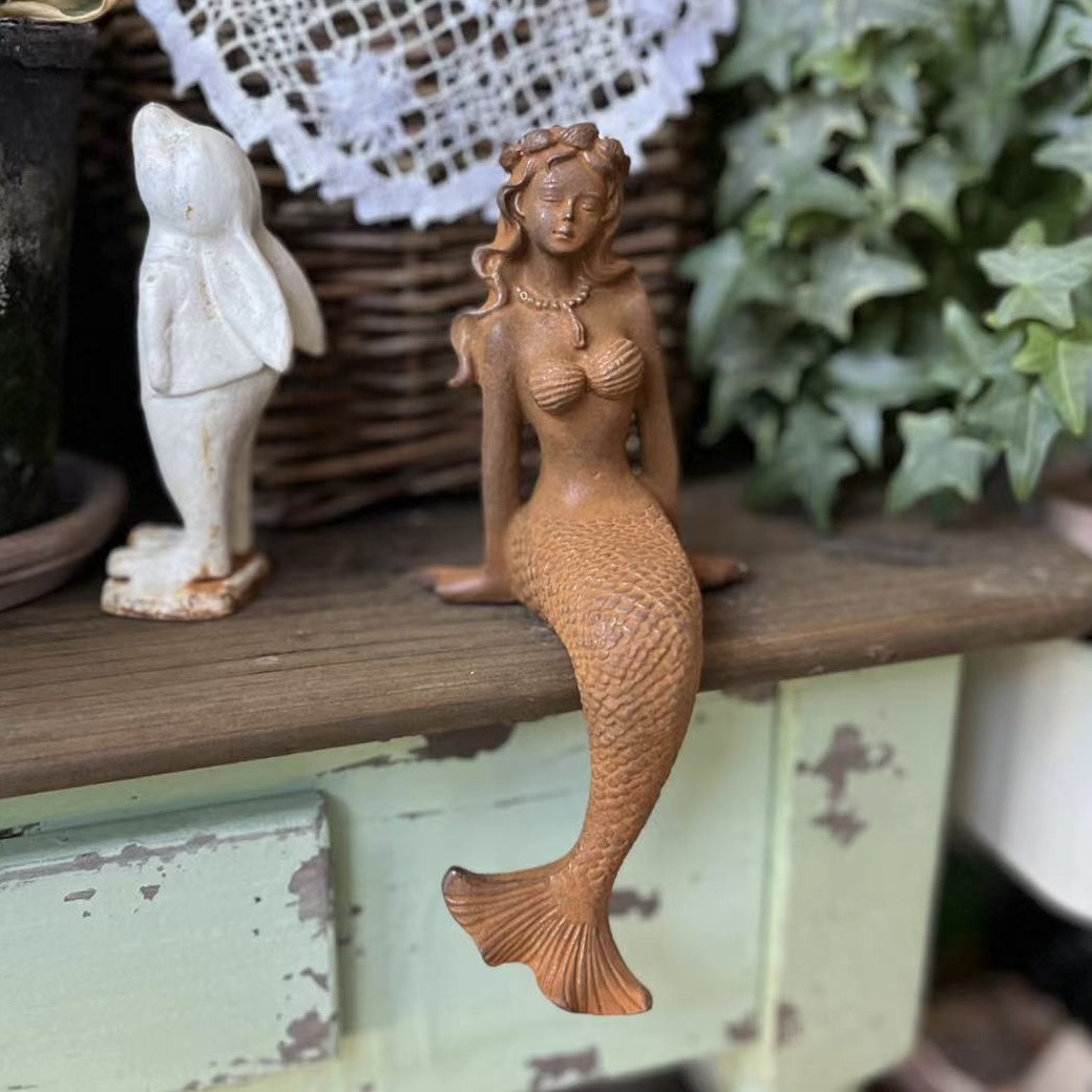 铸铁美人鱼摆件花园杂货摆件装饰庭院卡通可爱户外摄影