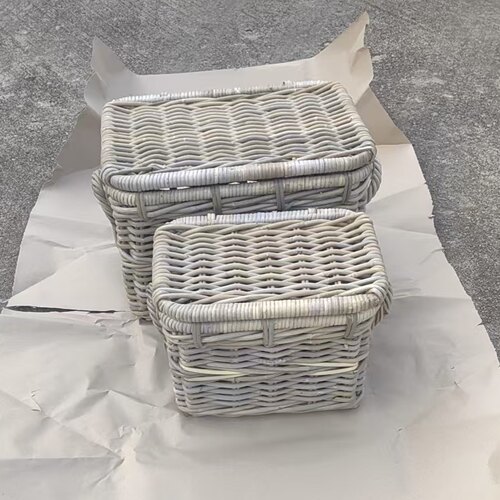 进口印尼藤长方收纳筐家居摆件茶几桌法式装修花园装饰杂货摄影