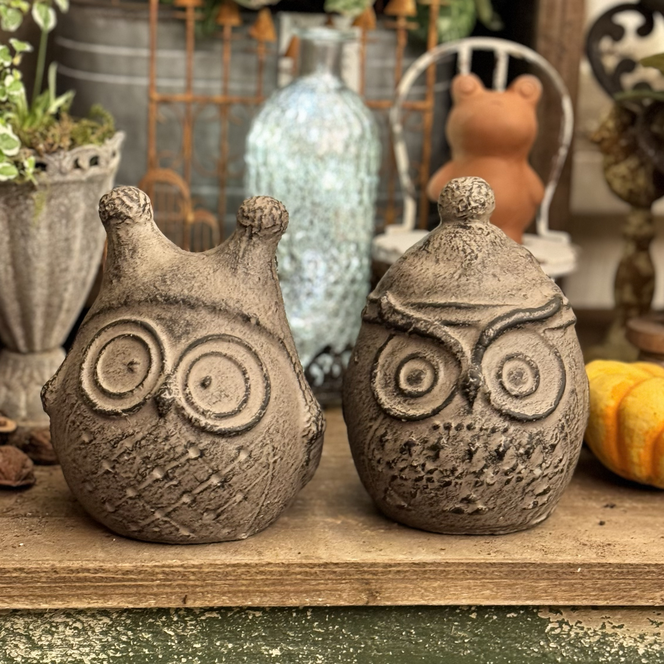 水泥猫头鹰摆件花园杂货装饰复古可爱卡通庭院户外