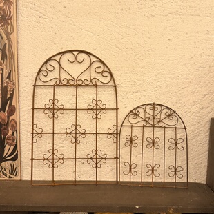 锈色铁艺花窗迷你隔断娃娃屋背景板花园装饰杂货摆件