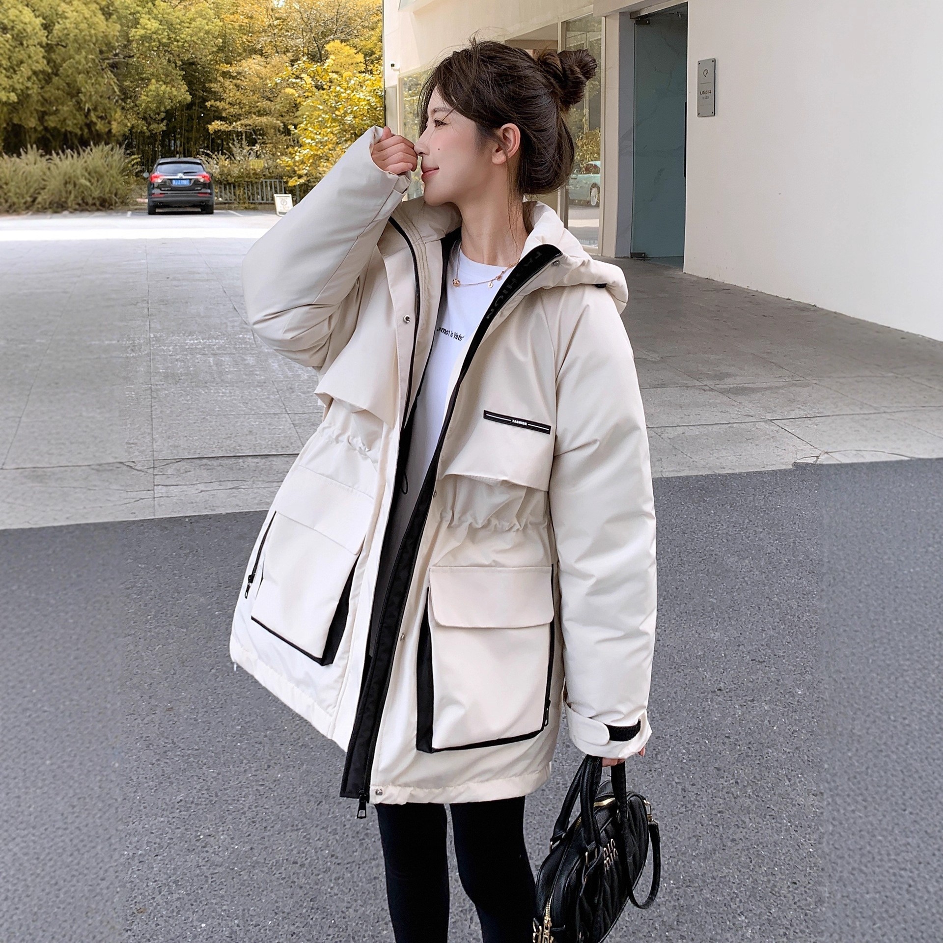 超好看工装羽绒棉服女2025新款冬爆款中长款收腰派克服夹棉外套厚