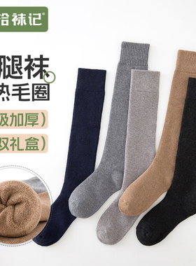 拾袜记小腿袜女长筒秋冬款及膝棉袜加厚保暖黑色高筒毛圈袜子纯色