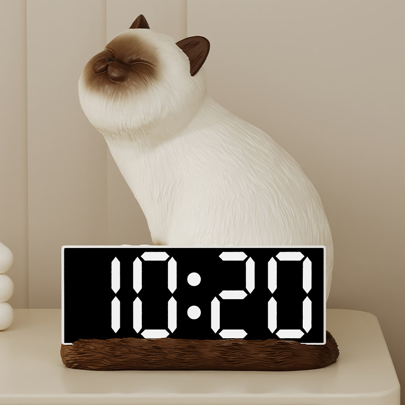 创意台式桌面摆件招财猫蓝牙时钟