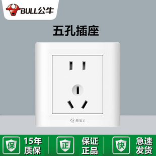 公牛开关插座家用面板插座USB一开5五孔多孔86型暗装 白色墙壁开关
