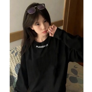 美式oversize长袖t恤女春秋冬新款宽松体恤重磅上衣打底衫内搭ins