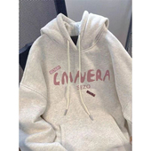 美式 潮牌字母印花连帽卫衣女2025秋冬新款 宽松休闲慵懒风加绒外套