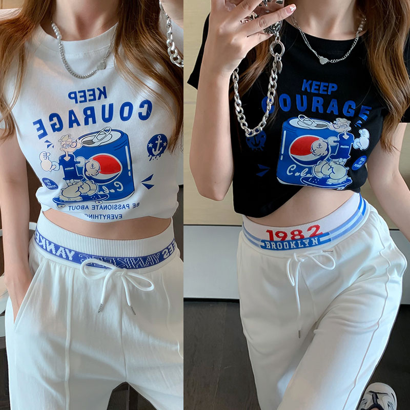 高腰设计感小众短款短袖