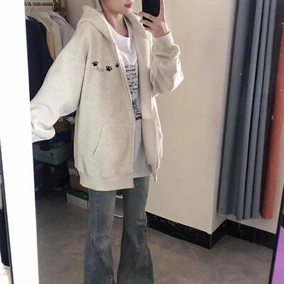 韩系慵懒风开衫卫衣外套女春秋冬