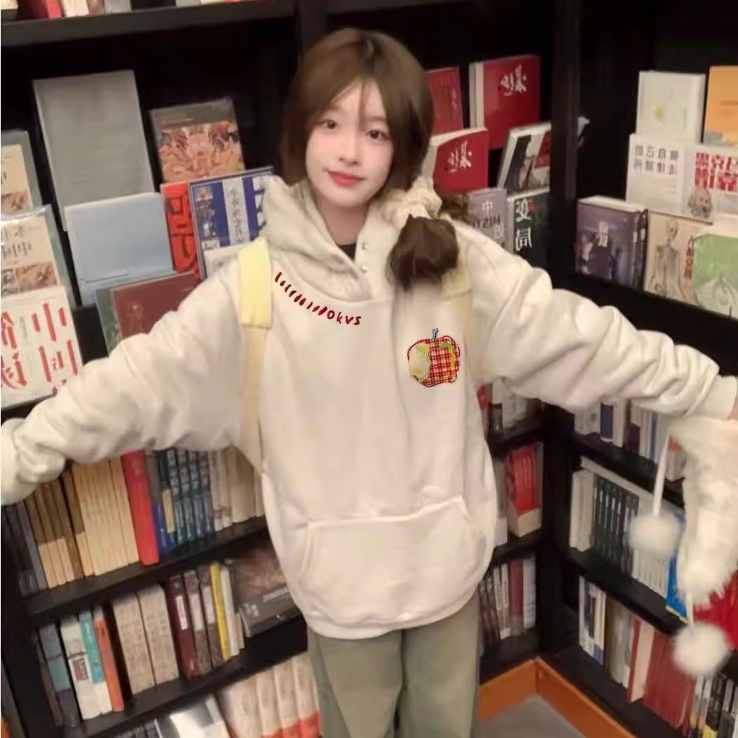 高级感连帽纽扣卫衣女款小个秋冬