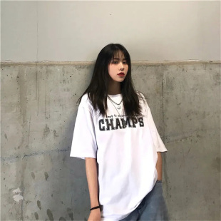 T恤女夏季 学生简约字母印花纯棉短袖 isn国潮牌宽松中性风上衣chic