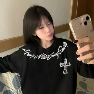 100%纯棉美式 T恤宽松上衣 高街情侣套头卫衣男女重磅潮牌圆领长袖