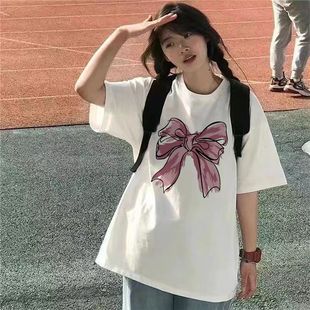 T恤学生韩版 新款 100%纯棉短袖 宽松2024夏季 百搭上衣 ins中长款 半袖