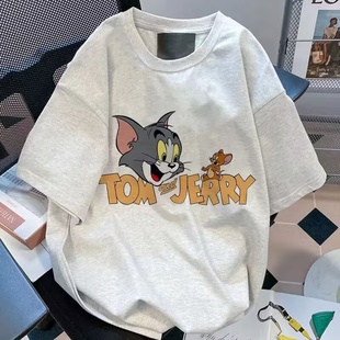 100%純棉美式 T恤女夏季 寬松oversize半袖 上衣ins 卡通趣味印花短袖