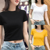 半袖 白色短款 体恤显瘦上衣 2024年新款 潮纯色夏装 T恤女短袖 修身