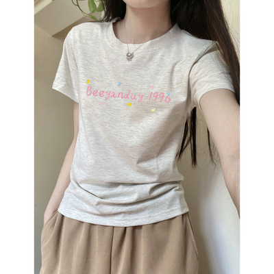 100%纯棉正肩短袖t恤女2025夏季
