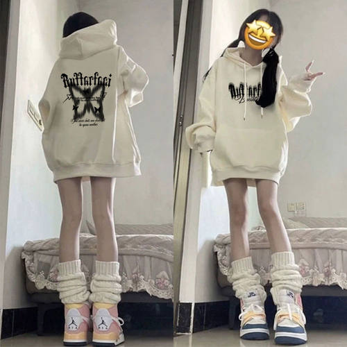 潮牌连帽卫衣女秋冬款加绒加厚外套初中高中学生休闲宽松ins洋气 - 封面