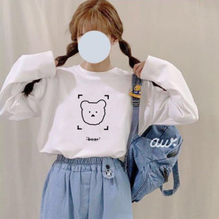 白色短款 港味宽松长袖 春秋季 外穿早秋衣2021年新款 上衣潮 t恤女装