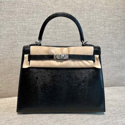 H家2024蜥蜴纹真皮凯莉包二代25cm手提单肩斜挎包通勤包简约时尚