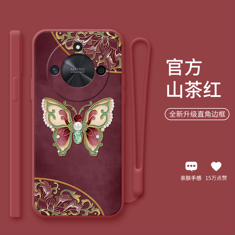 珐琅蝴蝶适用于荣耀x50手机壳x50i新款X50GT保护套honorX60i新中式x40女款x30妈妈x20硅胶镜头全包x10防摔壳