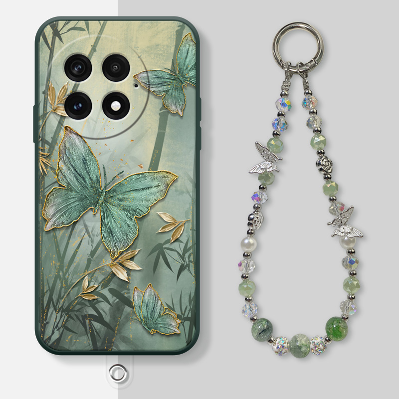 墨竹蝴蝶适用一加13手机壳一加12新款一加11挂绳女款一加9春天绿色一加8硅胶软壳一加7镜头全包防摔保护套