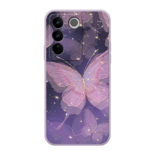 金箔紫蝴蝶适用于vivos16手机壳s16pro时尚s16e文艺s15个性pro高级感s12网红女款s9新品s7全包s6硅胶软壳