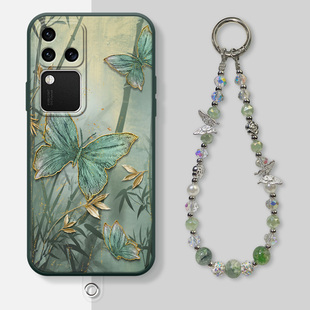 墨竹蝴蝶适用vivos18手机壳s18pro新款s19挂绳女款s19pro春天s20pro绿色s17硅胶s16pro镜头全包s15防摔软壳