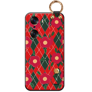 菱格绿花适用于荣耀60手机壳50pro时尚se复古v40轻奢版丝巾v30腕带30pro新品x20se个性play5t网红款保护壳