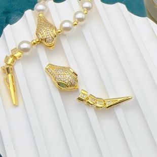 18k包金电镀微镶锆石蛇头扣珍珠扣diy手链项链扣毛衣链锁扣