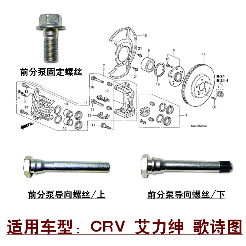 适用CRV艾力绅歌诗图前刹车分泵制动器卡钳固定螺丝导向螺栓原装