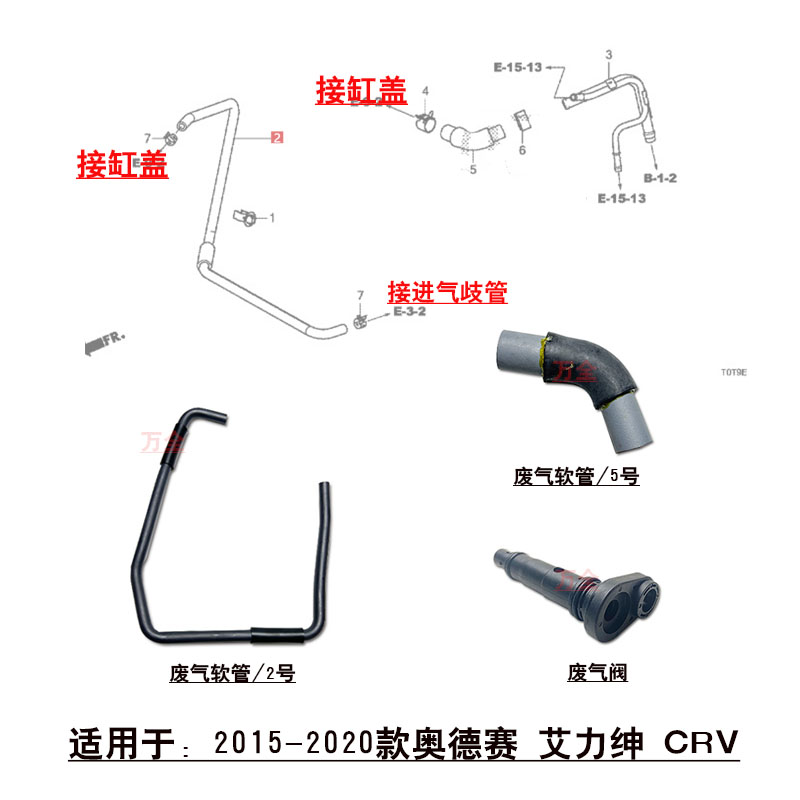 适用2015~2016款CRV2.4艾力绅奥德赛缸盖进气软管废气阀通气管