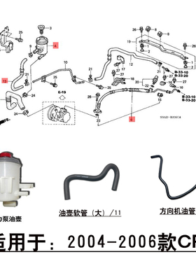 适用02-06款CRV方向机助力泵油壶回油软管转向泵高压油管RD5/RD7