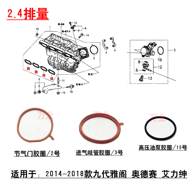 适用9代雅阁2.4CRV奥德赛进气歧管节气门高压油泵密封胶圈胶垫