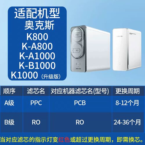 适用奥克斯K800/K-A800/A1000/B1000/K1000升级款净水器通用滤芯