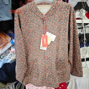 利恩055女印花薄德绒开衫秋衣中老年妈妈线衣纽扣舒适透气保暖单