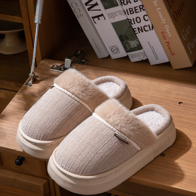 日本进口MUJIΕ毛绒保暖棉拖鞋男士2025新款秋冬季室内家居防滑厚