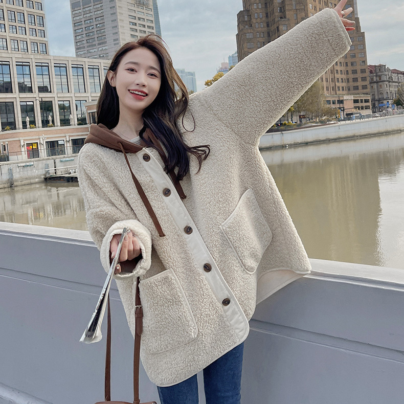 连帽新款休闲羊羔绒韩版宽松百搭