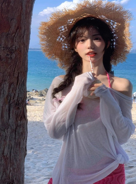 2025夏季新款白色长袖T恤女薄款百搭辣妹防晒罩衫小个子外搭上衣