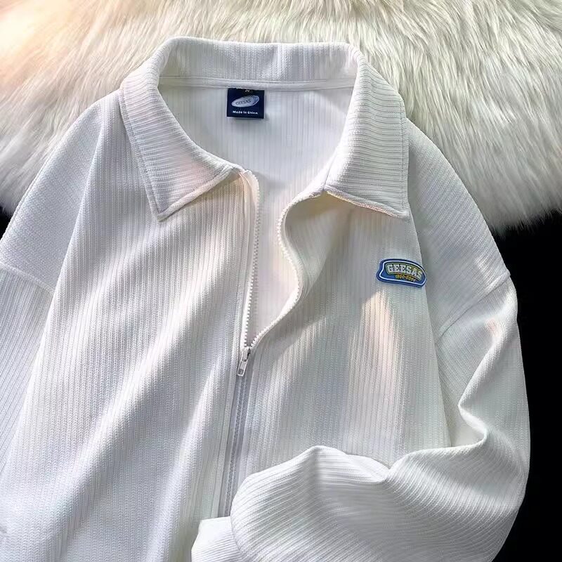 2025高级感超级好看外套春秋新款POLO领百搭白色温柔港风情侣卫衣