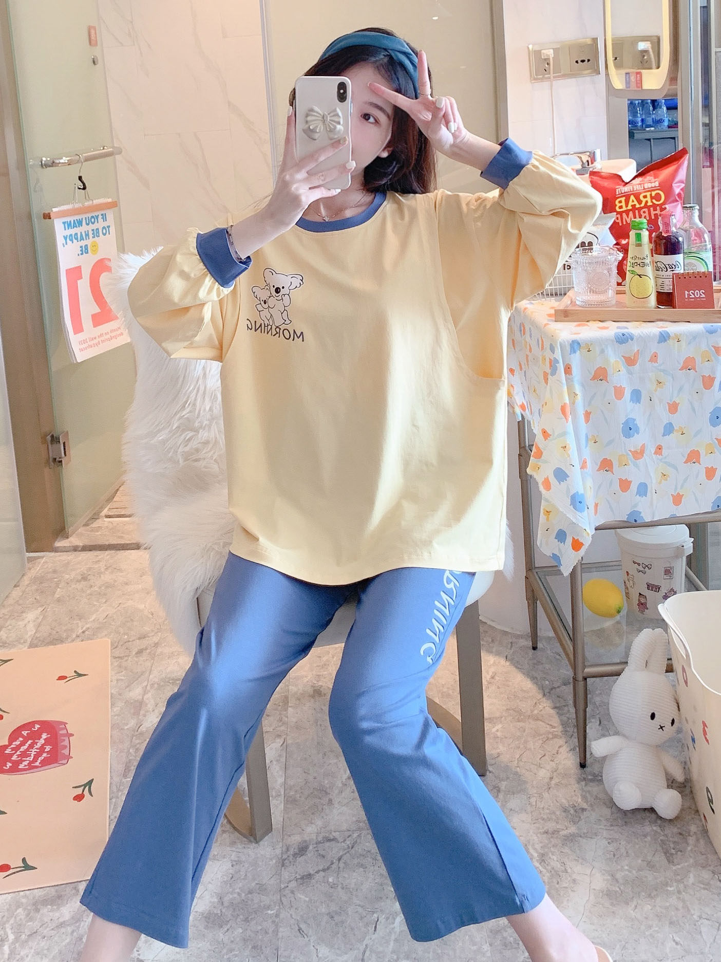 봄과 가을 플러스 사이즈 출산 잠옷 순면 산후 모유 수유 의류 9 월 10 일 임신복 땀 흡수 나들이 3