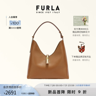 FURLA芙拉GOCCIA牛皮中号女士大容量手提单肩腋下包hobo包流浪包