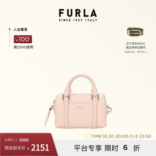 FURLA芙拉CINDY牛皮迷你女士手提波士顿包保龄球包