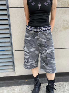 LIFE'NAIVE美式迷彩裤复古水洗宽松百搭显瘦不挑身材五分工装裤