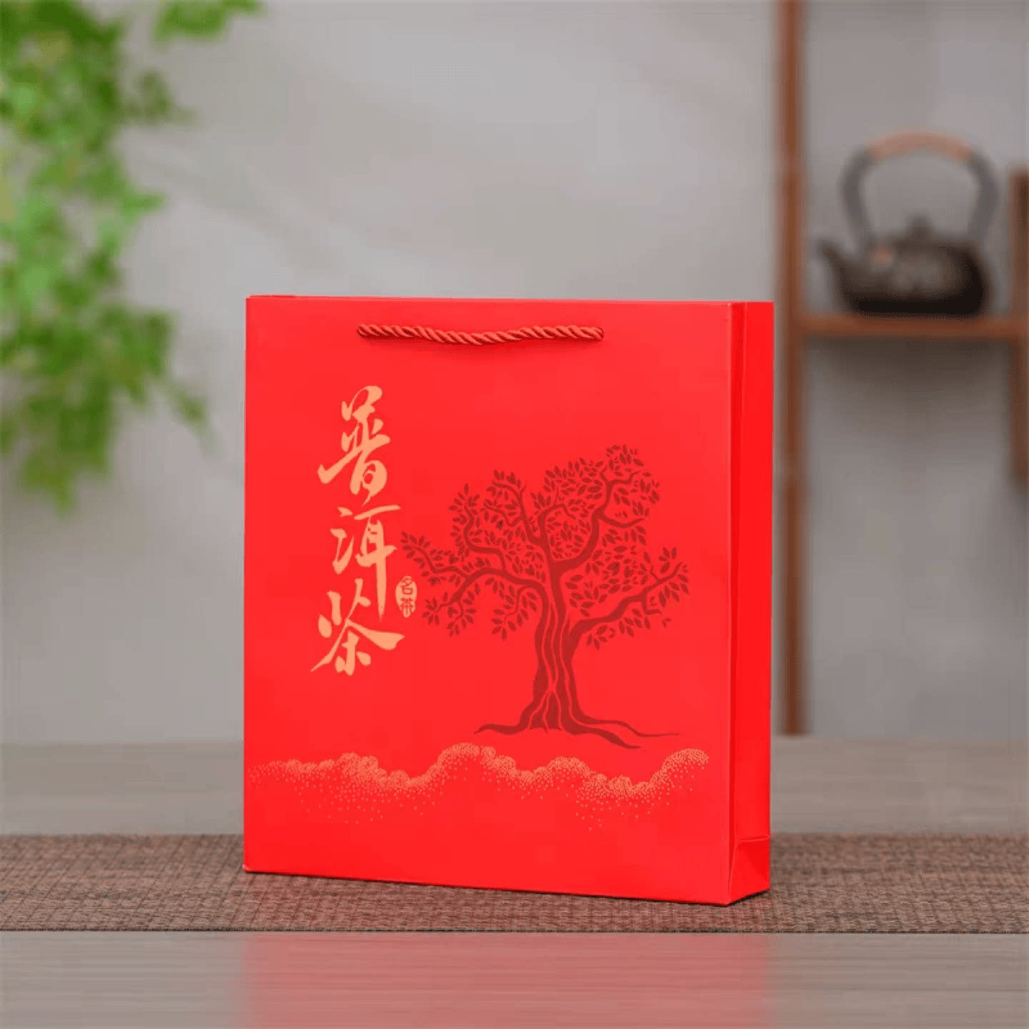 通用茶饼手提袋普洱茶357g牛皮纸礼品袋加厚复古简约白卡纸手挽袋