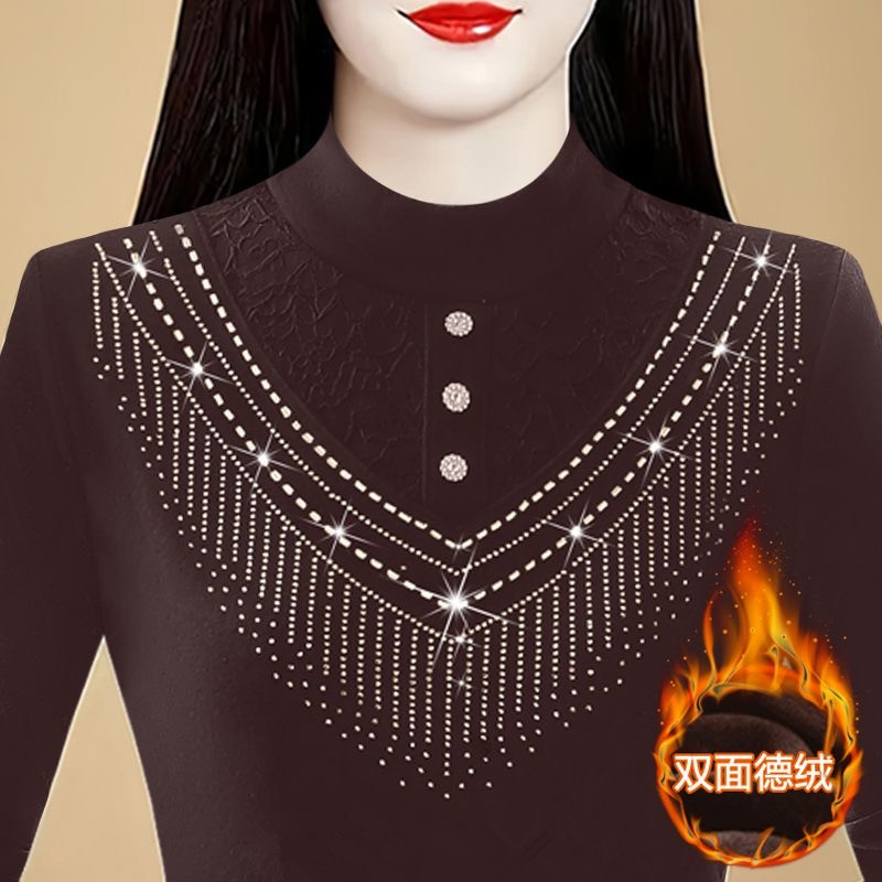 双面德绒保暖内衣女士加绒秋冬季外穿紧身单件上衣加厚发热打底衫