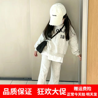 女童卫衣套装2023秋新款女宝长袖字母印花卫衣喇叭裤运动套22022