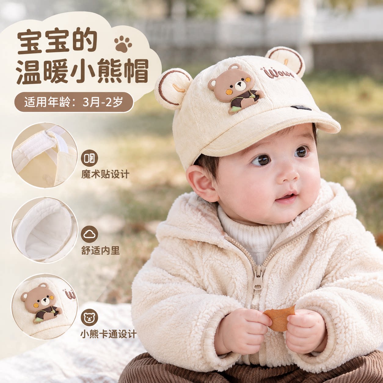 婴儿帽子秋冬季可爱保暖棒球帽