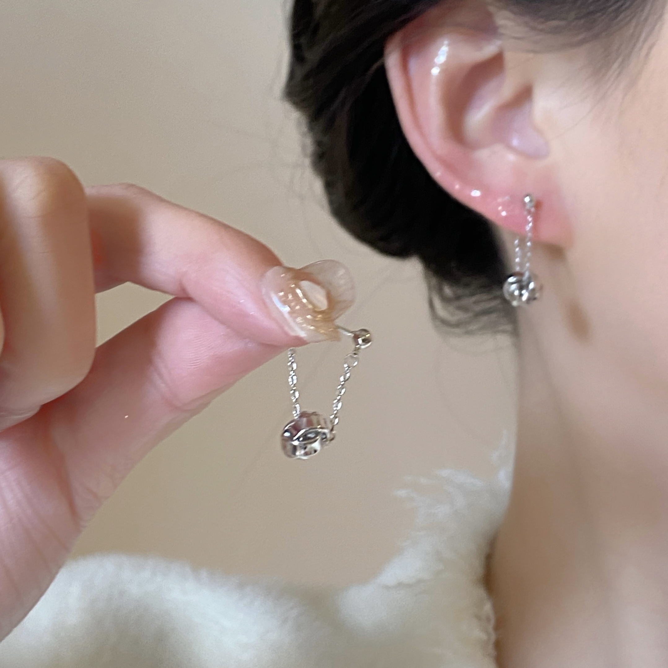 法式复古气质流苏圆脸显瘦耳夹女